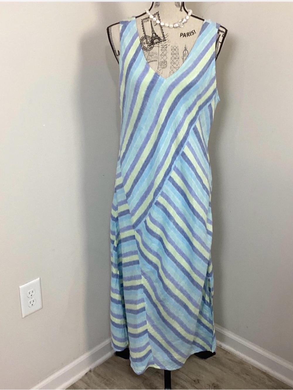 J. Jill Pastel Striped V-Neck Linen Dress